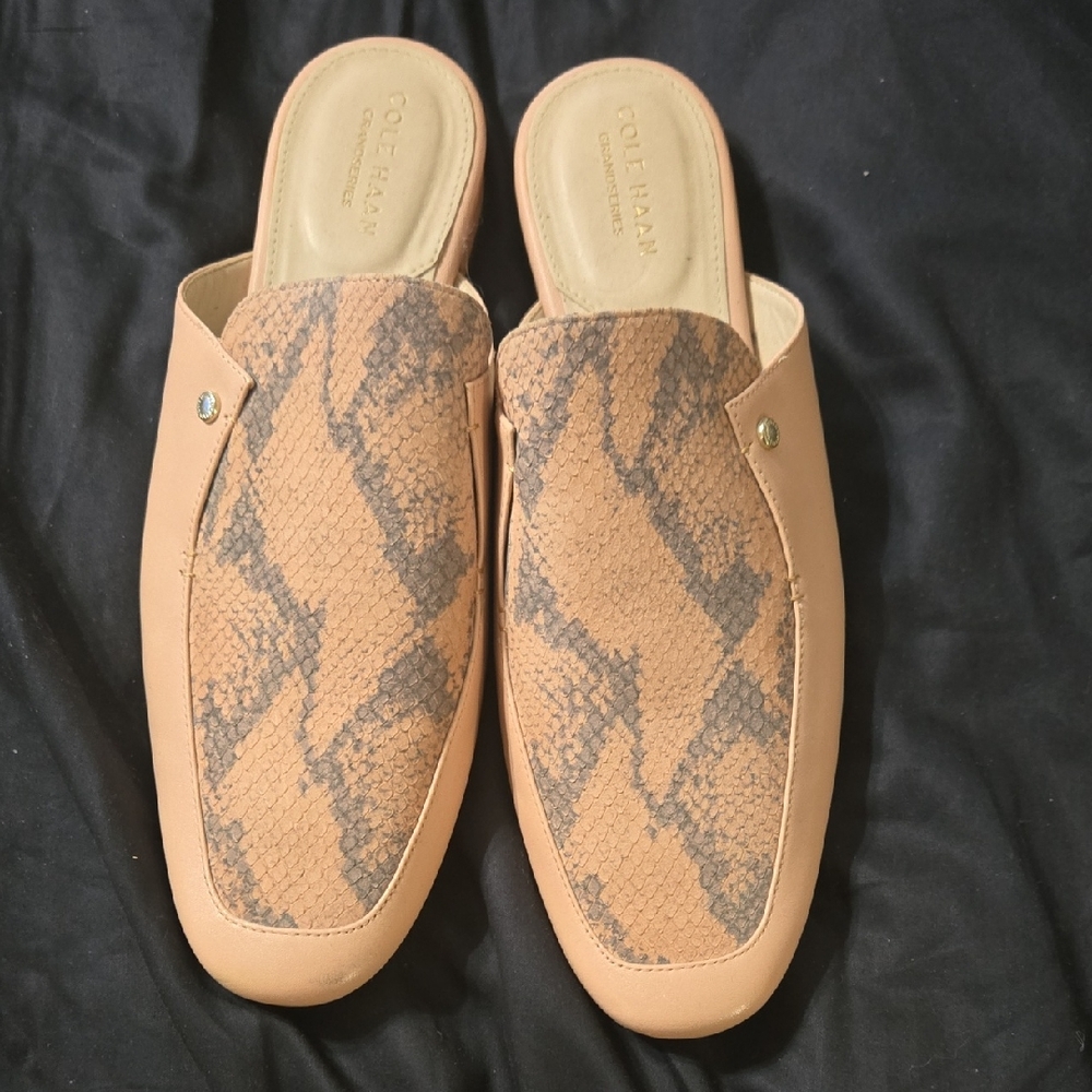 Cole Haan Tan and Gray Snake Pattern Mules